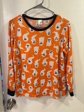 Orange Ghost Print Long Sleeve Pajama/Lounge Top